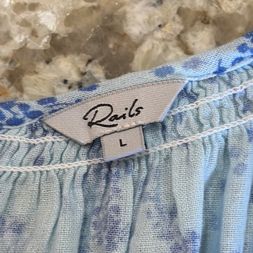 RAILS • Mariah Linen Blend Blue Floral Blouse • Size Large - Picture 3 of 11